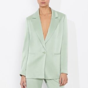 ALICE + OLIVIA Beautiful Sage Green Satin Boyfriend Blazer Sz 6 NEW $445!!